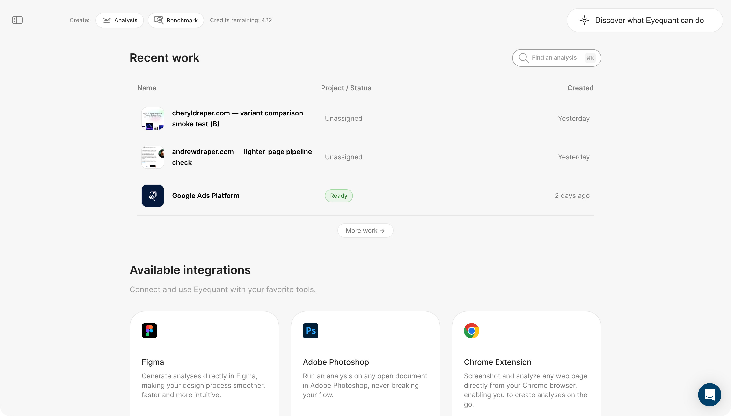 EyeQuant dashboard